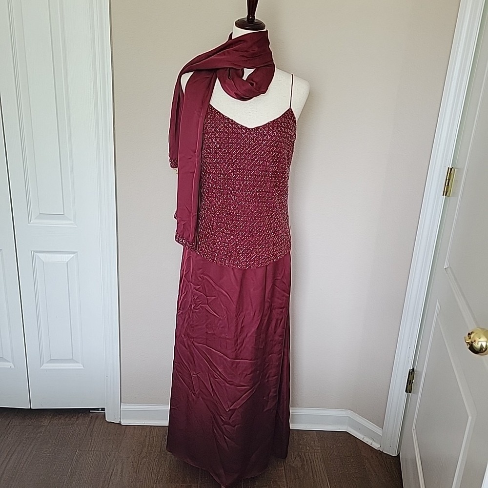 Vtg Ann Taylor Silk Beaded Maxi Cami Skirt Set Sz 14 P Scarf 90s Whimsigoth NWT